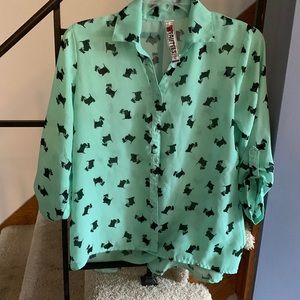 Sz xl Girls Mint Green Doggie Blouse